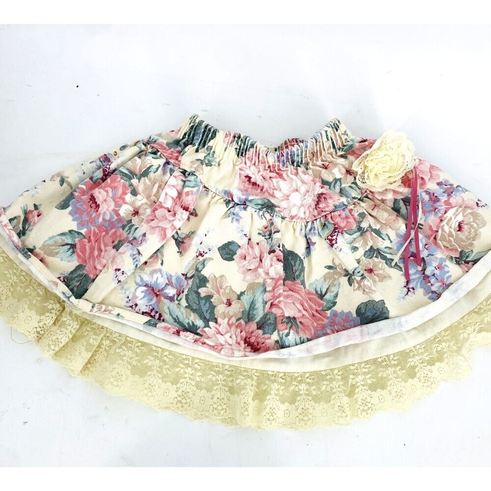 Vintage 1990’s Rose Flower Denim Lace Skirt Girl’s Size 4 Buster Brown USA Made